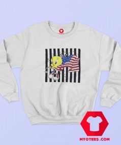 Cute Tweety American Flag Marathon Runner Sweatshirt