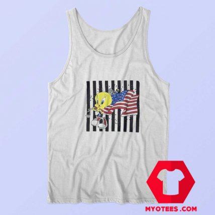 Cute Tweety American Flag Marathon Runner Tank Top