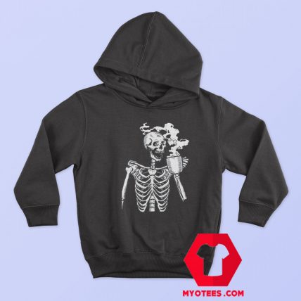 Funny Horror Skeleton Skull Drinking Coffee Hoodie