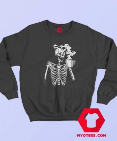 Funny Horror Skeleton Skull Drinking Coffee Sweatshirt