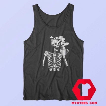 Funny Horror Skeleton Skull Drinking Coffee Tank Top