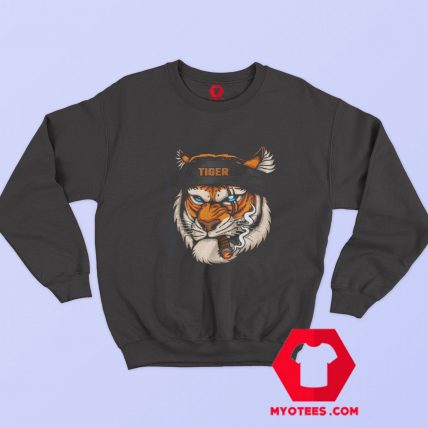 Smoking Tiger Head Wearing Bandana Sweatshirt