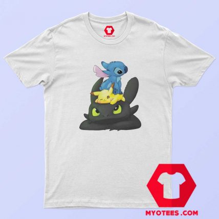 Funny Stitch Pikachu and Toothless Unisex T shirt