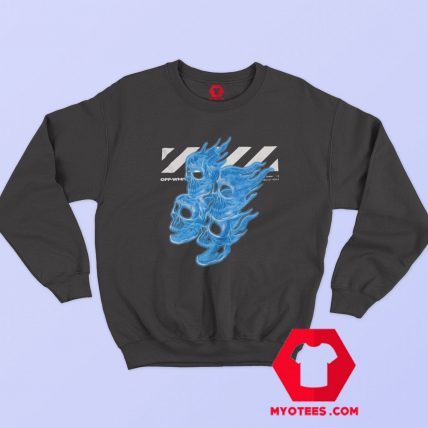 Cool Off White Skull Blue Flame Unisex Sweatshirt