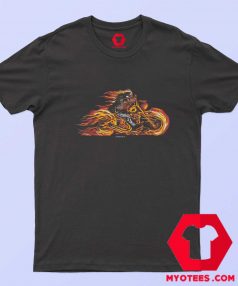 Vintage Biker On Fire Flame Unisex T shirt