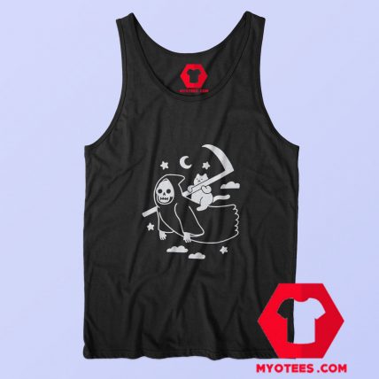 Funny Cat Riding Death Graphic Tank Top